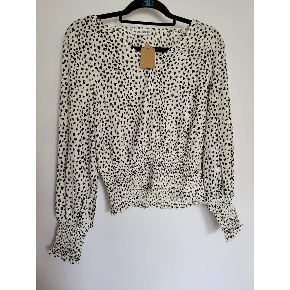 LEOPARD PRINT V-NECK SMOCKED TOP